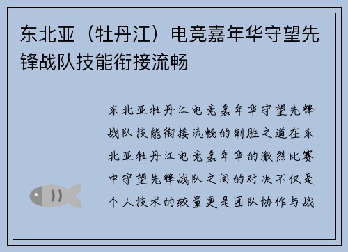 东北亚（牡丹江）电竞嘉年华守望先锋战队技能衔接流畅