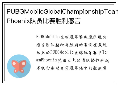 PUBGMobileGlobalChampionshipTeamPhoenix队员比赛胜利感言