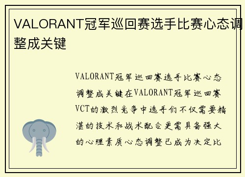 VALORANT冠军巡回赛选手比赛心态调整成关键