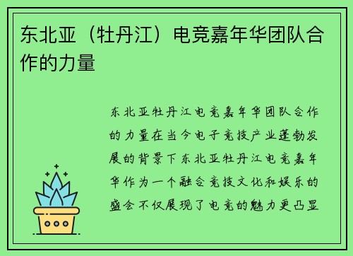 东北亚（牡丹江）电竞嘉年华团队合作的力量